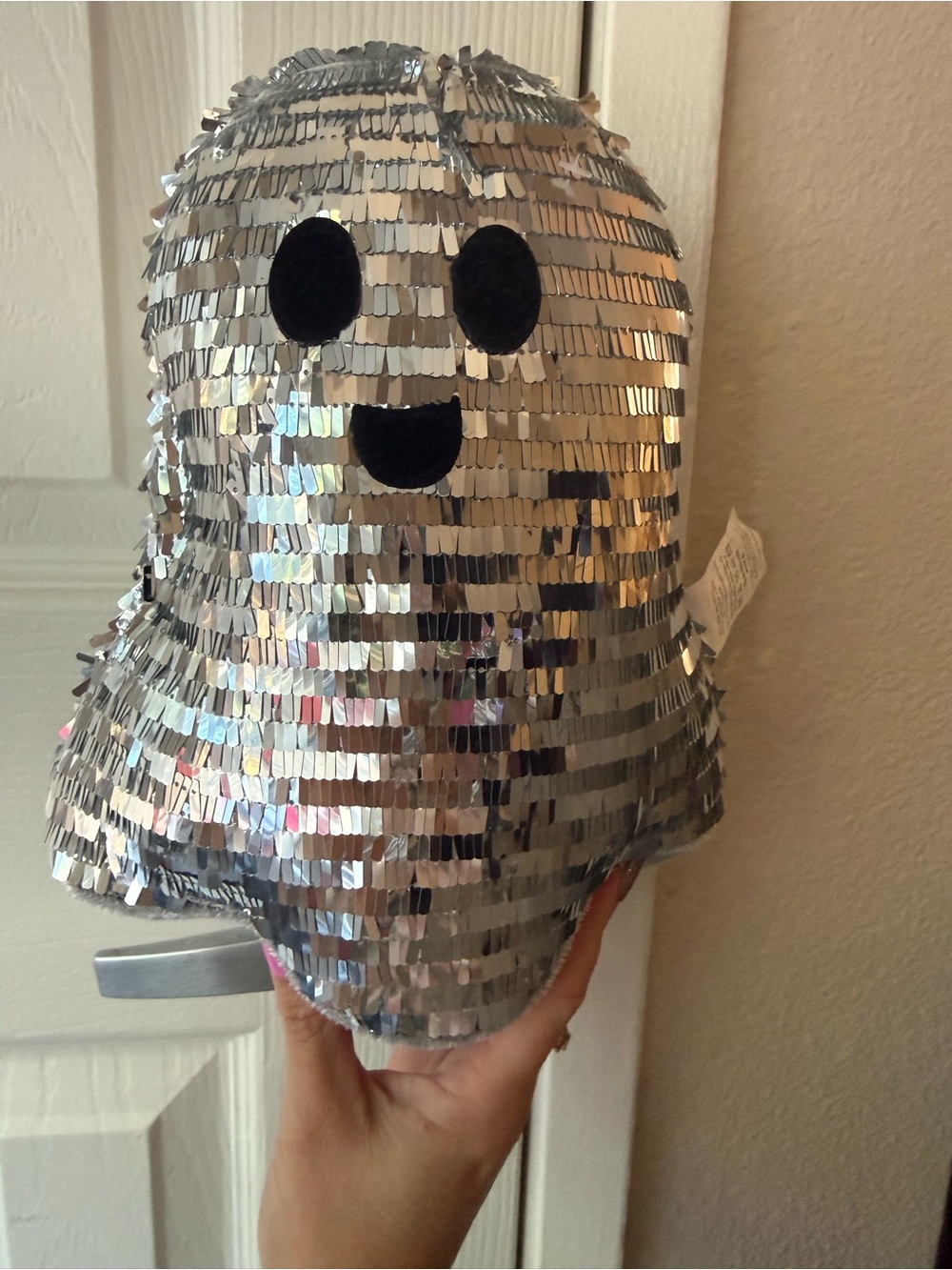Silver Sequin Super Cute Beanie “pillow” Disco Ghost 🪩